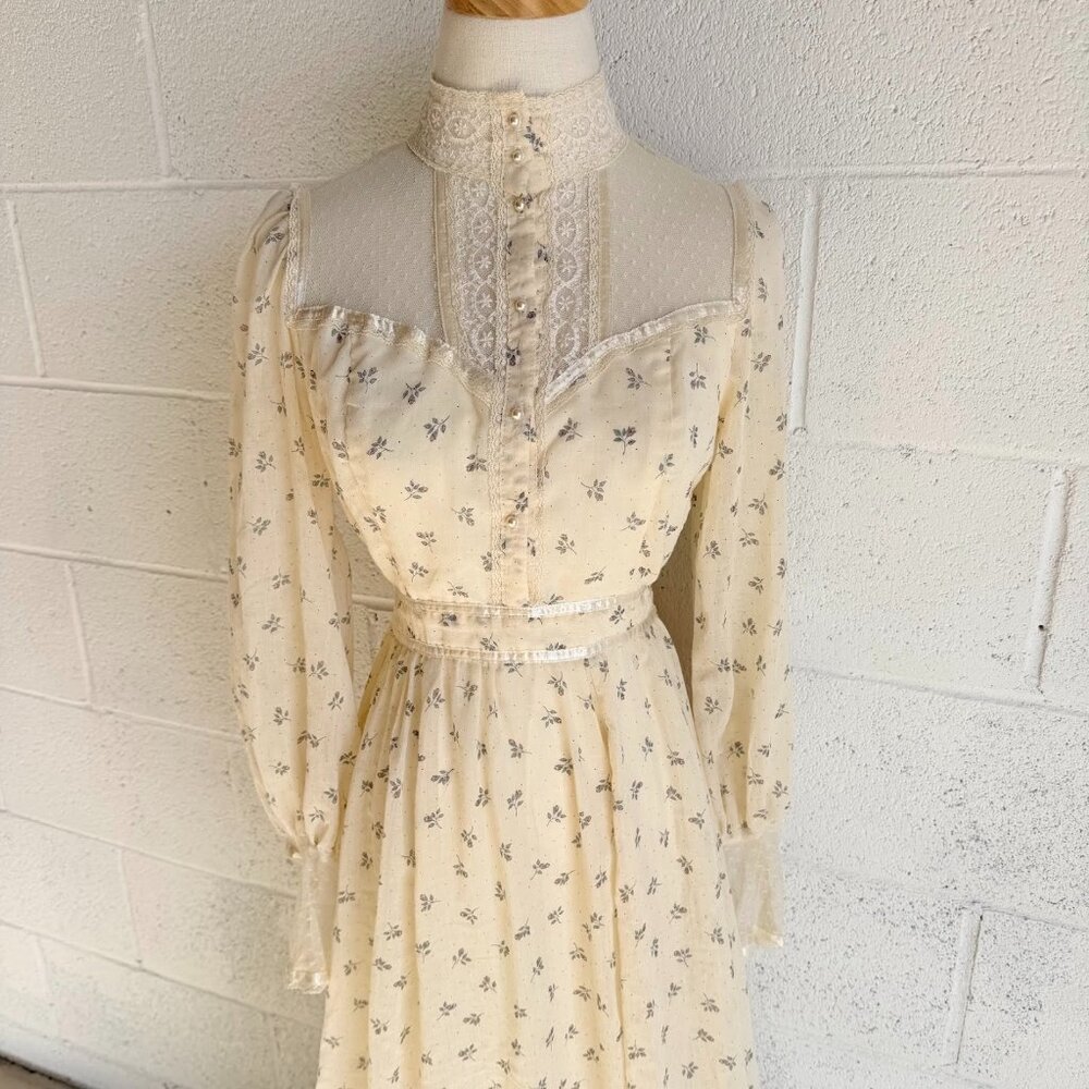 VTG 70's Gunne Sax Dress By Jessica Floral Lace Long Sleeve Maxi Prairie Boho - Picture 2 of 10